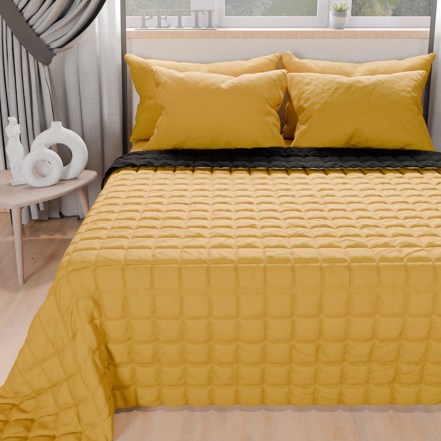 Courtepointe Printemps Automne Double Face Jaune Noir