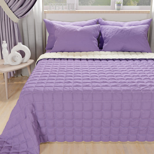 Courtepointe Unie Lilas-Crème + Draps assortis et Taie d'oreiller Digitale