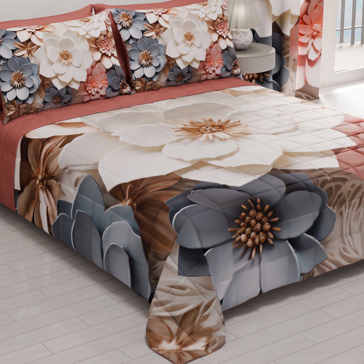 Courtepointe de printemps et d'automne en impression numérique florale 05-1