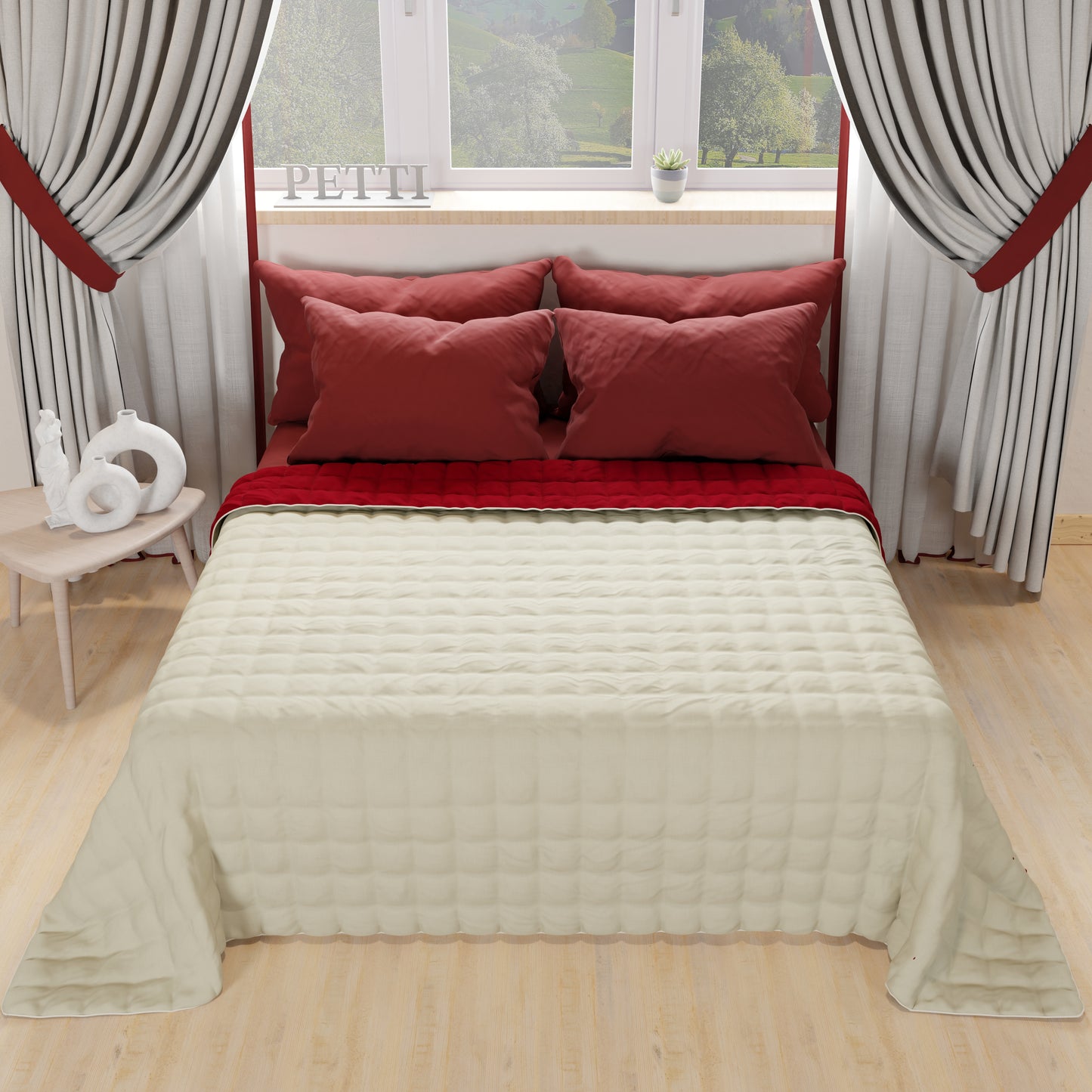 Trapuntino Copriletto Primaverile Autunnale Double Face Tortora Bordeaux