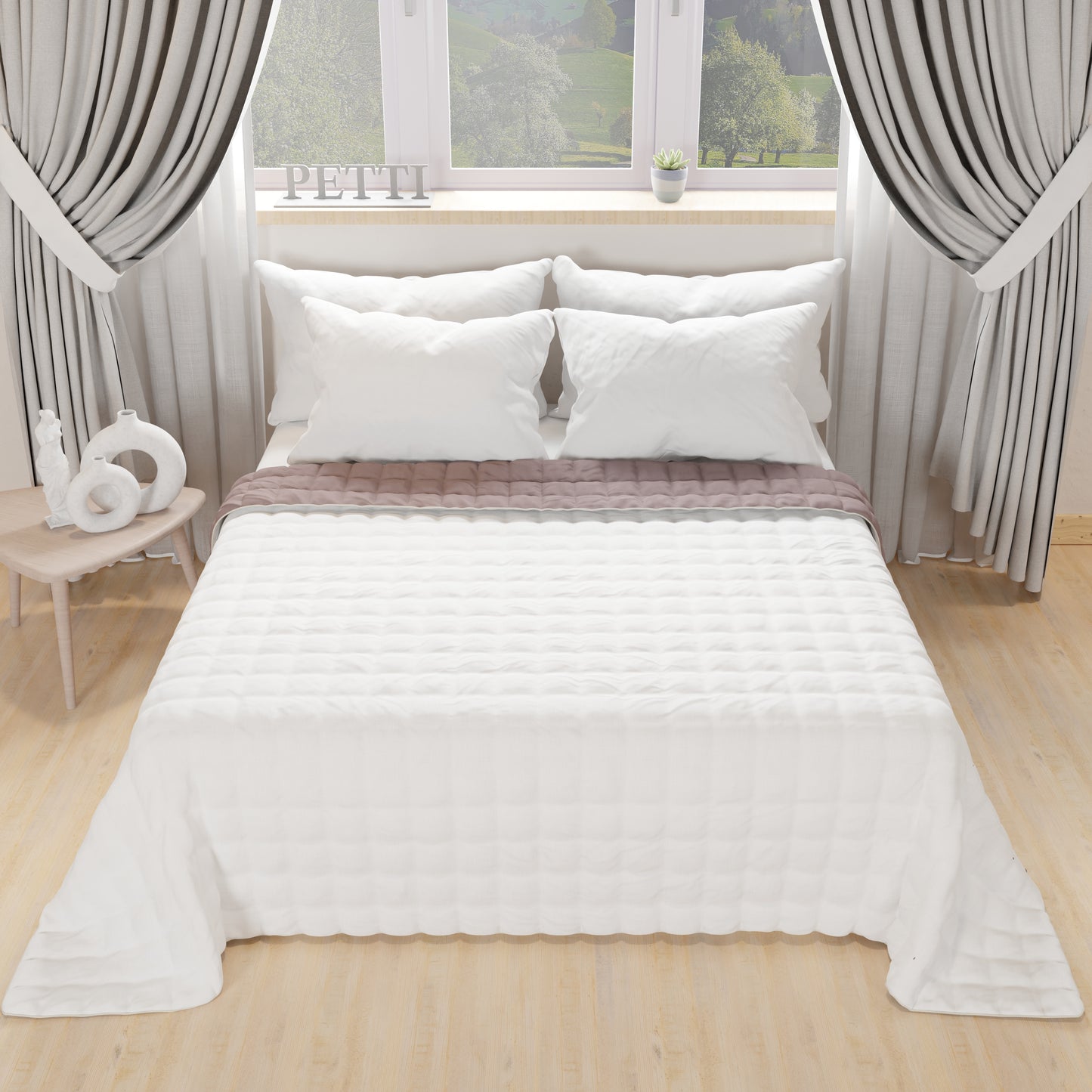 Courtepointe de Lit Printanière Automnale Double Face Rose Ancien Blanc