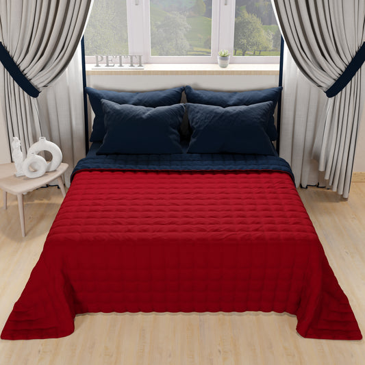 Trapuntino Copriletto Primaverile Autunnale Double Face Blu Bordeaux