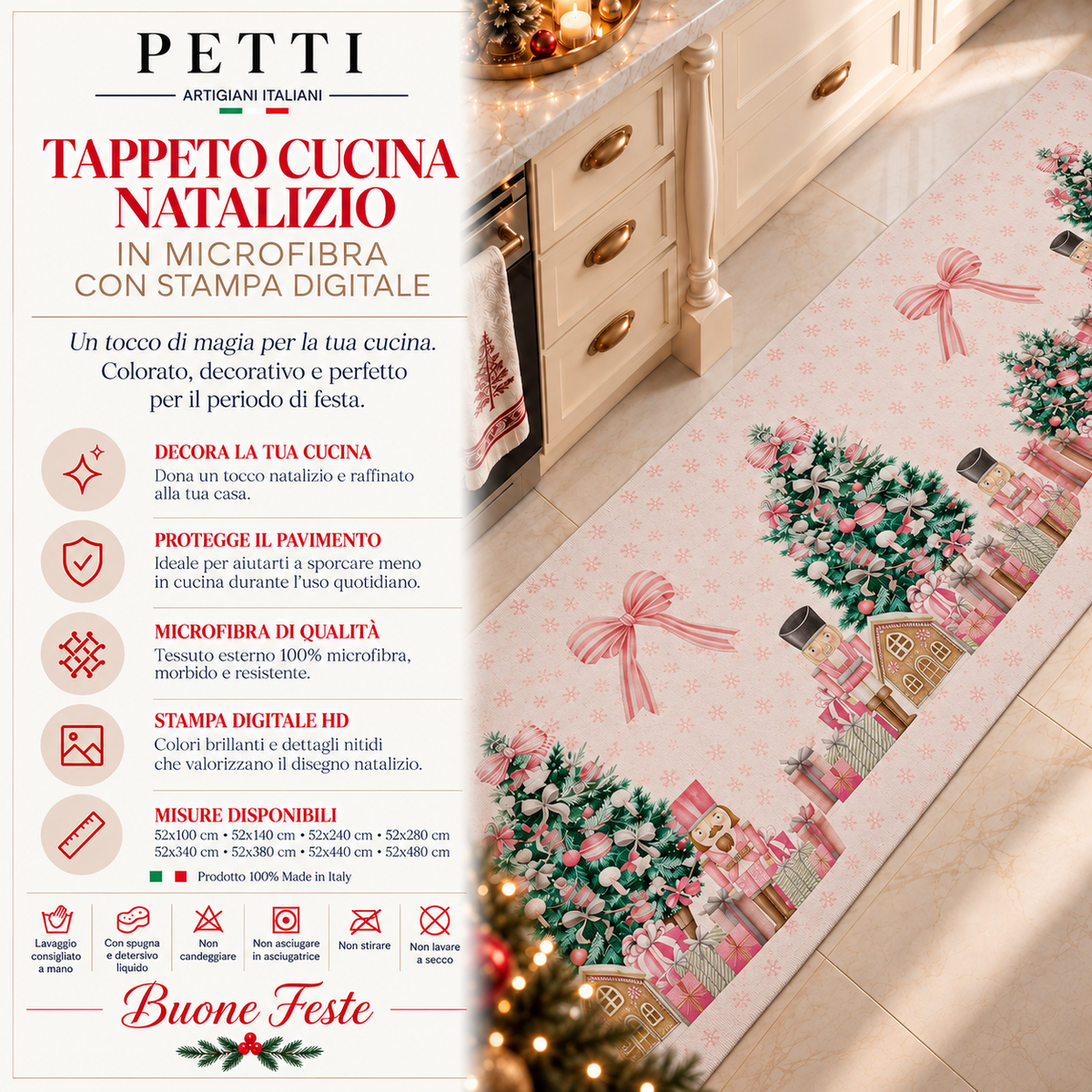 Tappeto Cucina Natalizio Antiscivolo Passatoia Natalizia Cucina lavabile, Soldatini Rosa