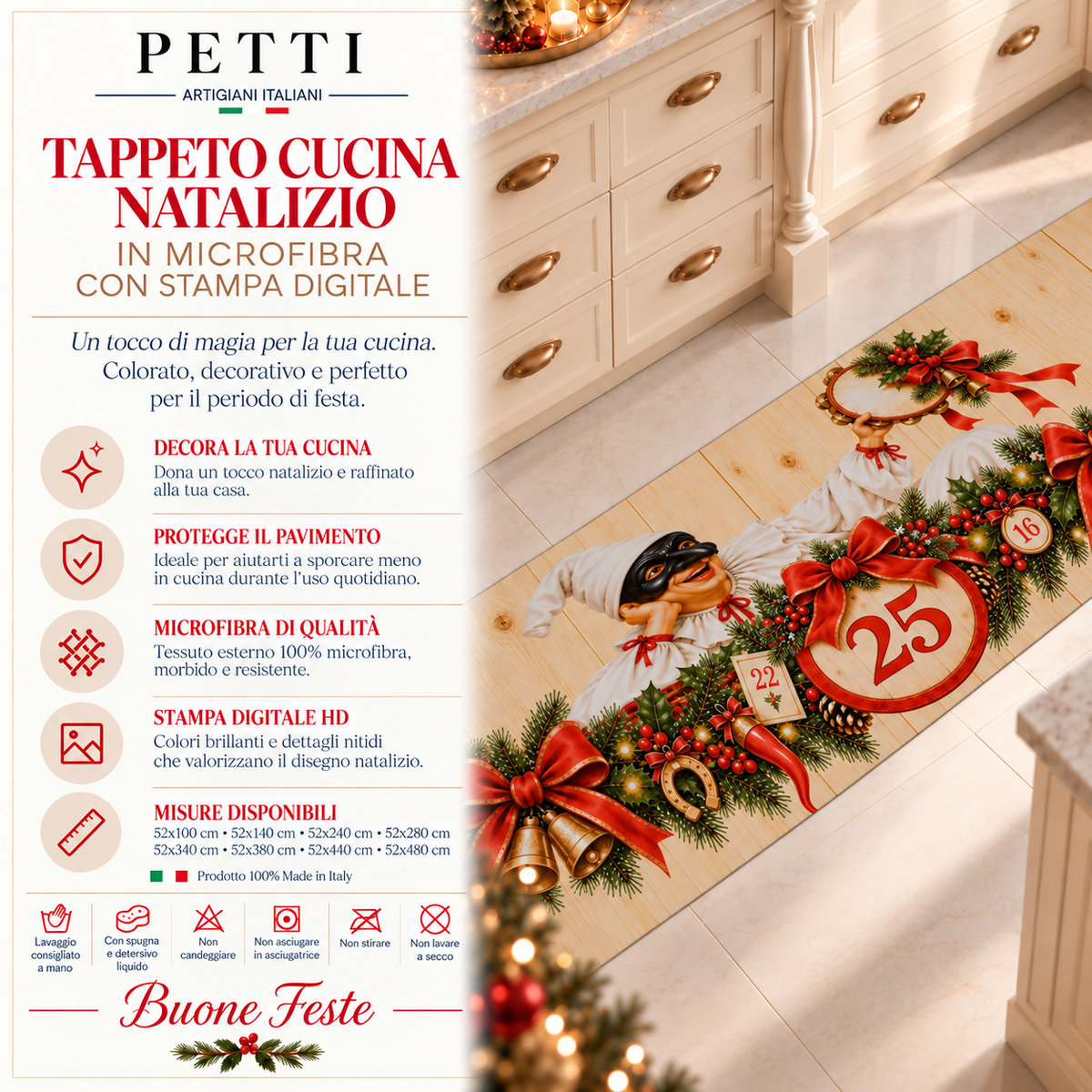Tappeto Cucina Natalizio Antiscivolo Passatoia Natalizia Cucina lavabile Tombola