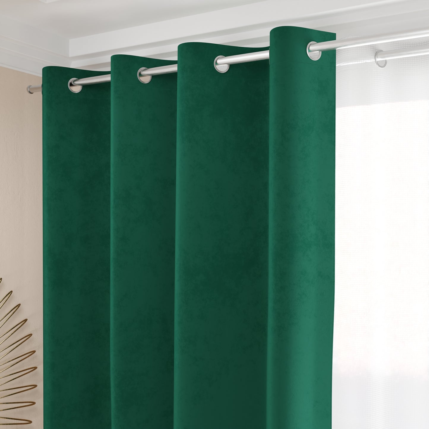 Rideau à Panneau en Velours pour Intérieur avec Anneaux, 140x280 cm, Émeraude