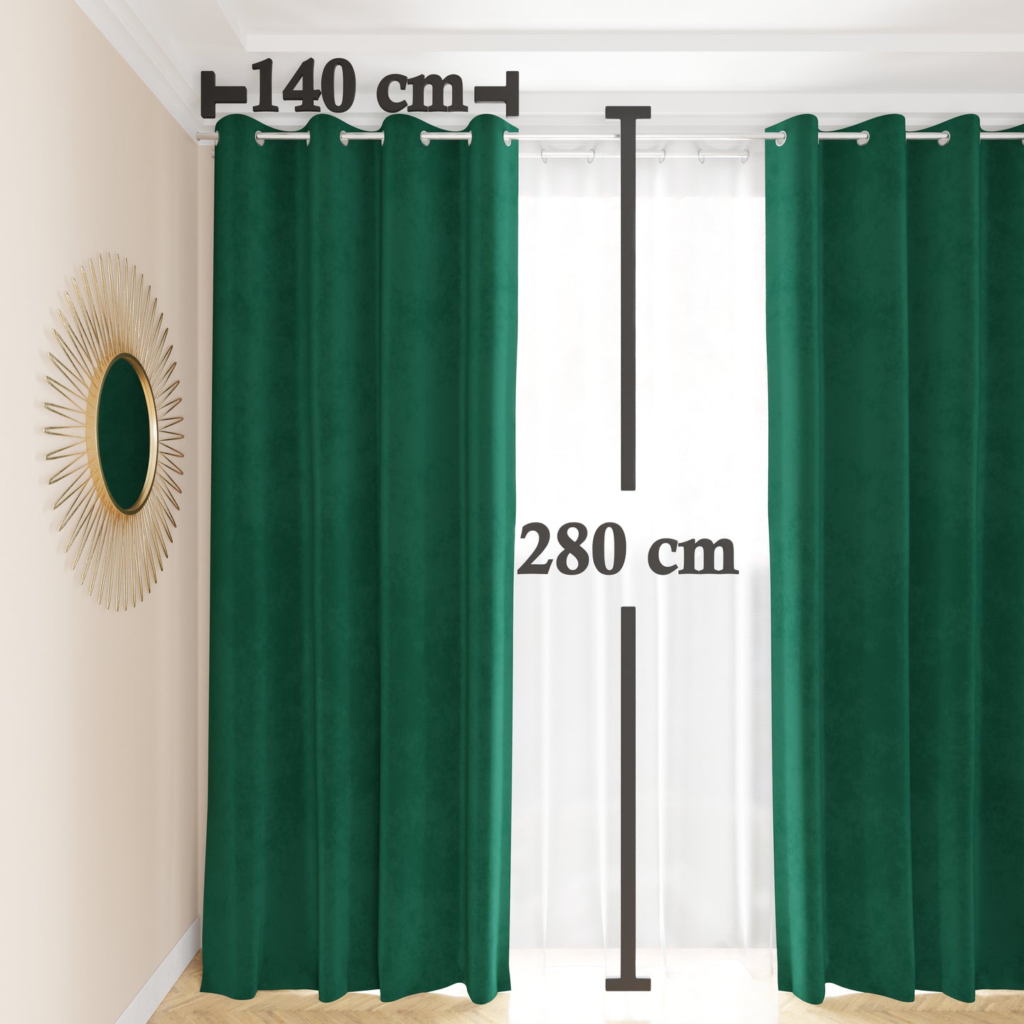 Rideau à Panneau en Velours pour Intérieur avec Anneaux, 140x280 cm, Émeraude