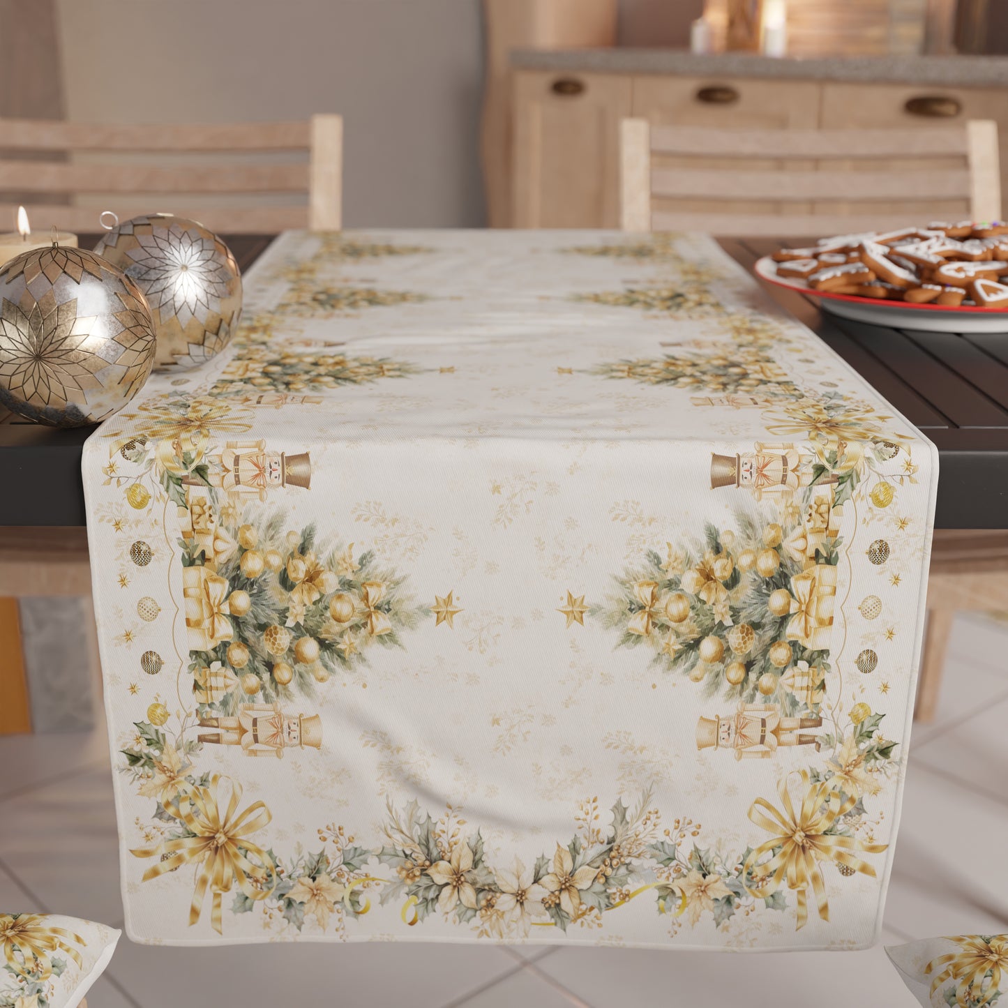 Chemin de table de Noël, Chemin de table de Noël, Nappe chemin de table de Noël, Chemin de table de cuisine Xmas Or