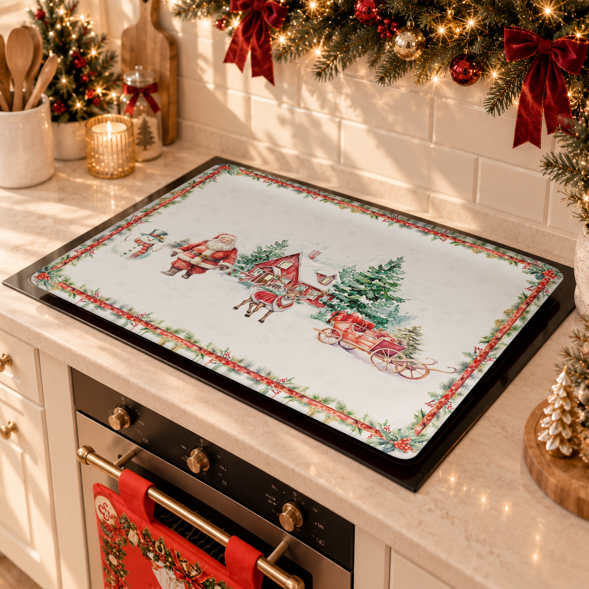 Protection de plaque de cuisson de Noël en impression numérique Xmas Terre du Père Noël