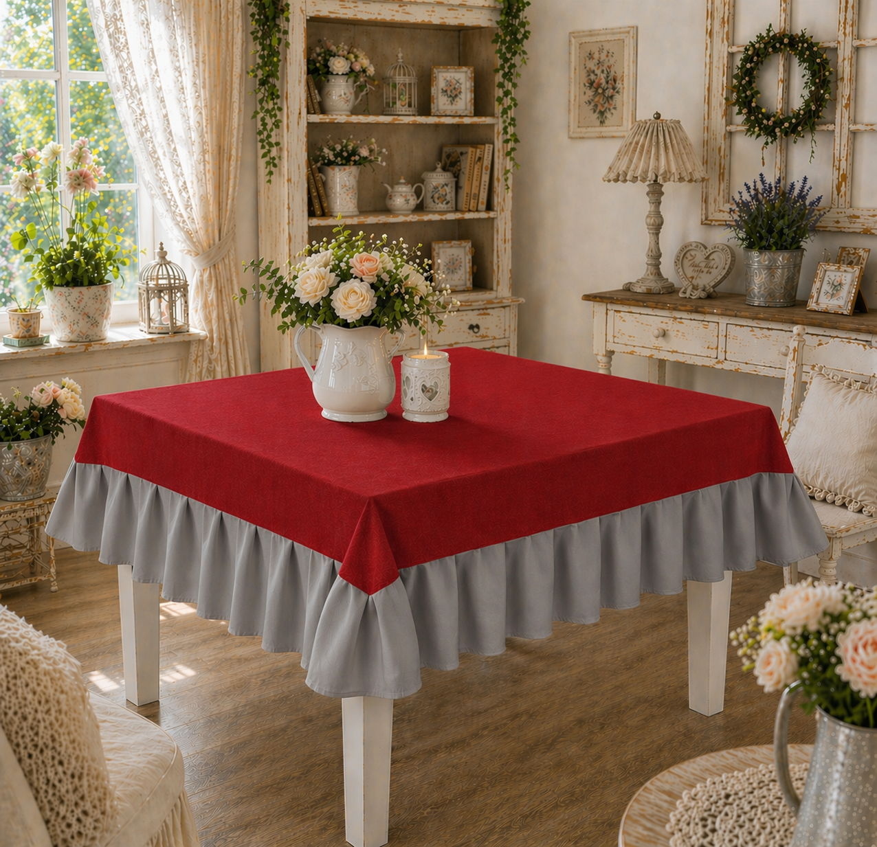 Tovaglia da Tavola Waterproof con Volant Bordeaux