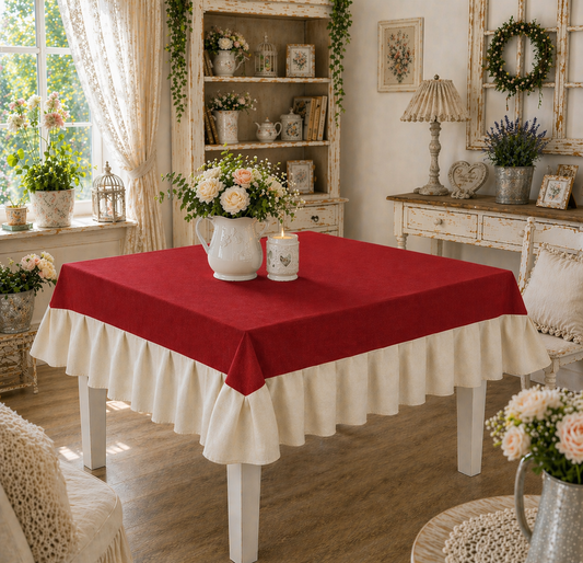 Tovaglia da Tavola Waterproof con Volant Bordeaux Scuro