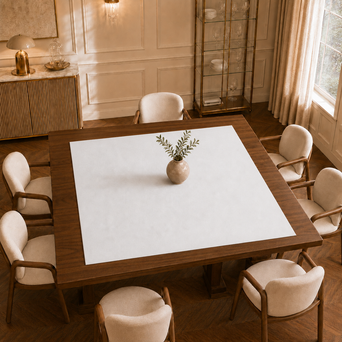 Centrotavola effetto velluto Bianco, 90 × 90 cm — vista dall’alto