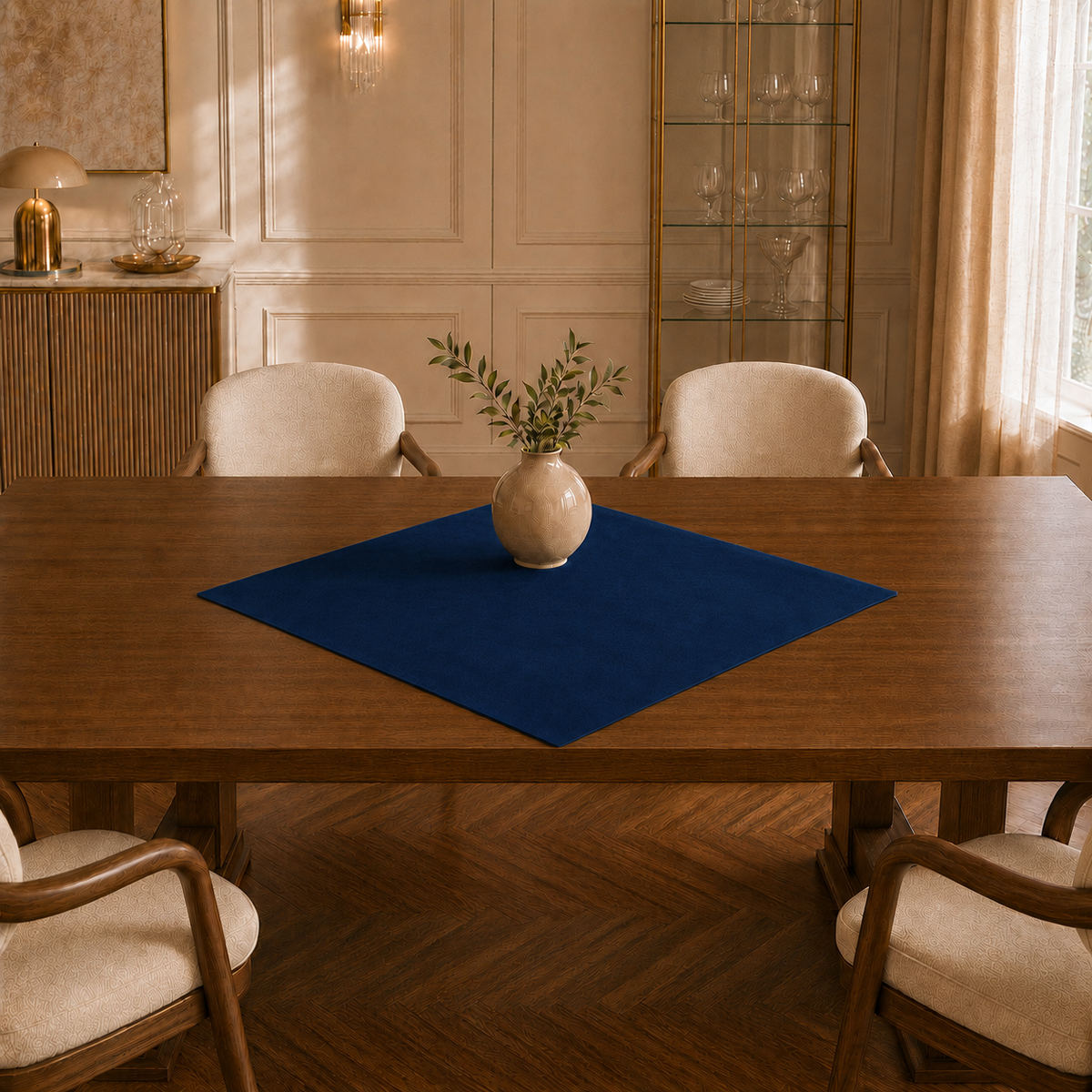 Centrotavola effetto velluto Blu Scuro, 90 × 90 cm — vista ambientata