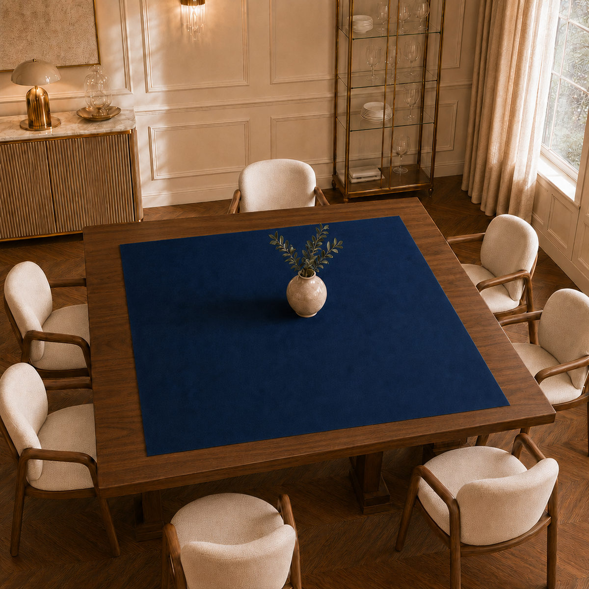 Centrotavola effetto velluto Blu Scuro, 90 × 90 cm — vista dall’alto