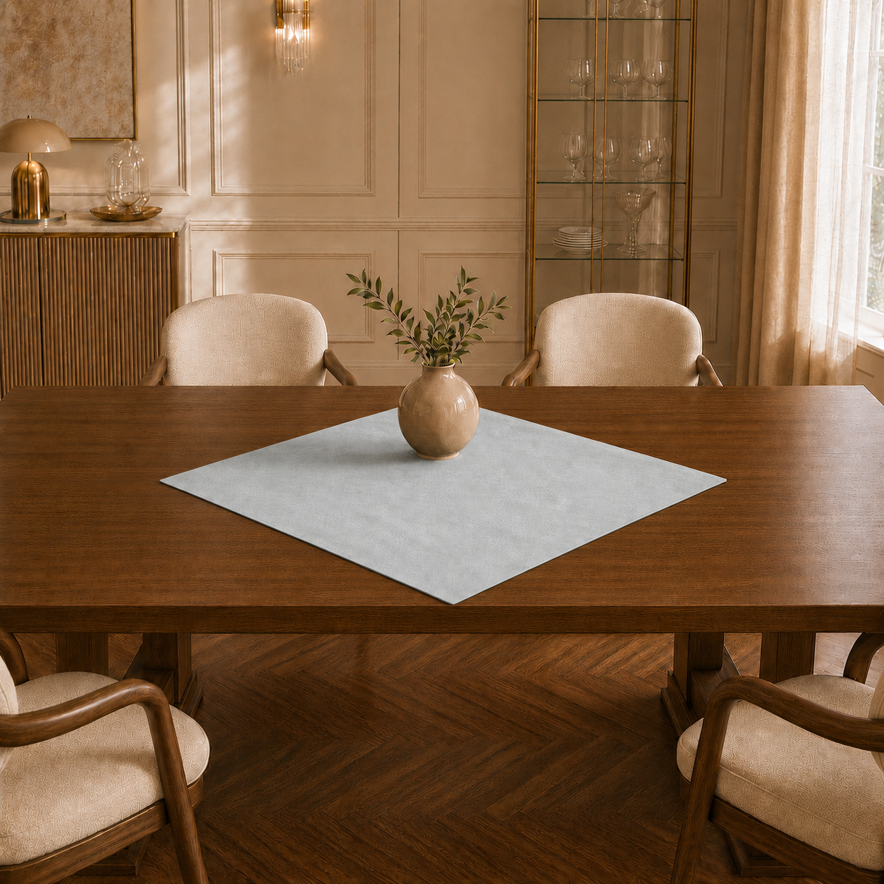 Centrotavola effetto velluto Grigio Chiaro, 90 × 90 cm — vista ambientata