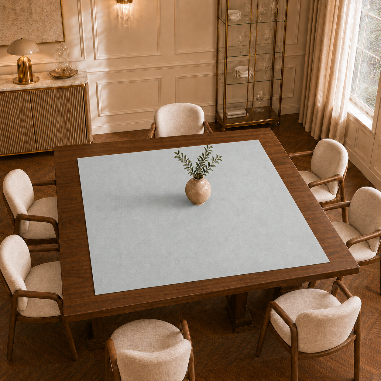 Centrotavola effetto velluto Grigio Chiaro, 90 × 90 cm — vista dall’alto