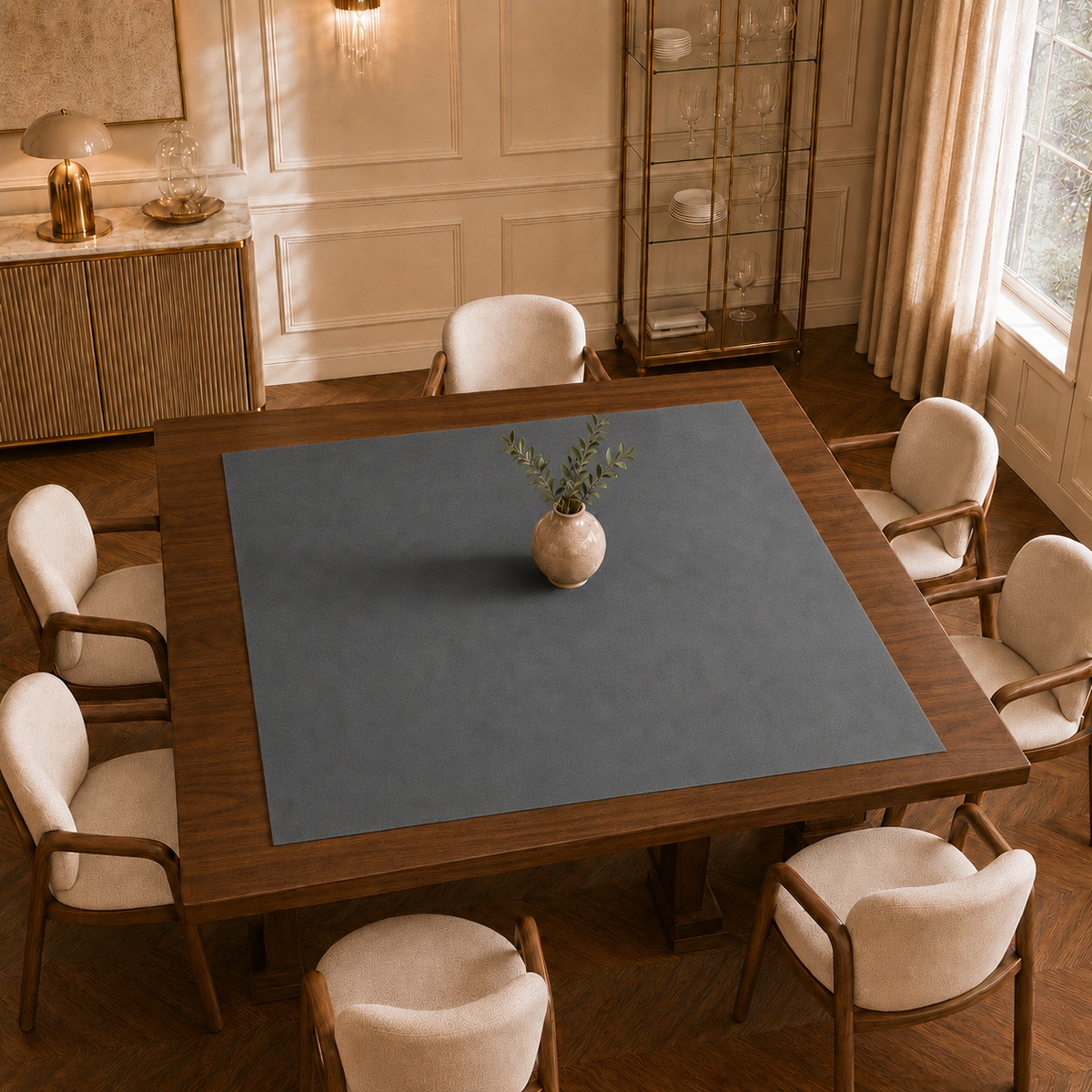 Centrotavola effetto velluto Grigio Scuro, 90 × 90 cm — vista dall’alto