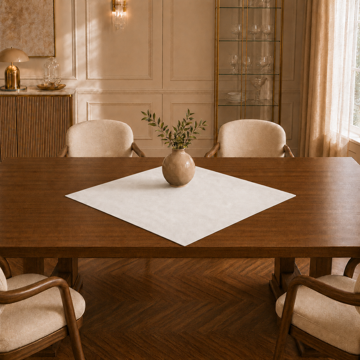 Centrotavola effetto velluto Bianco Latte, 90 × 90 cm — vista ambientata