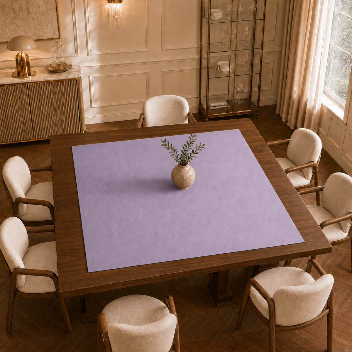 Centrotavola effetto velluto Lilla, 90 × 90 cm — vista dall’alto