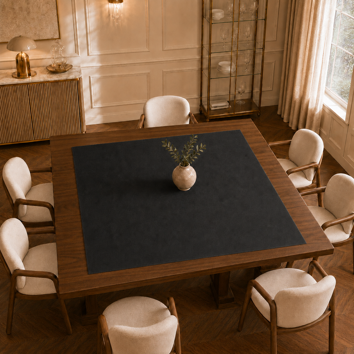 Centrotavola effetto velluto Nero, 90 × 90 cm — vista dall’alto