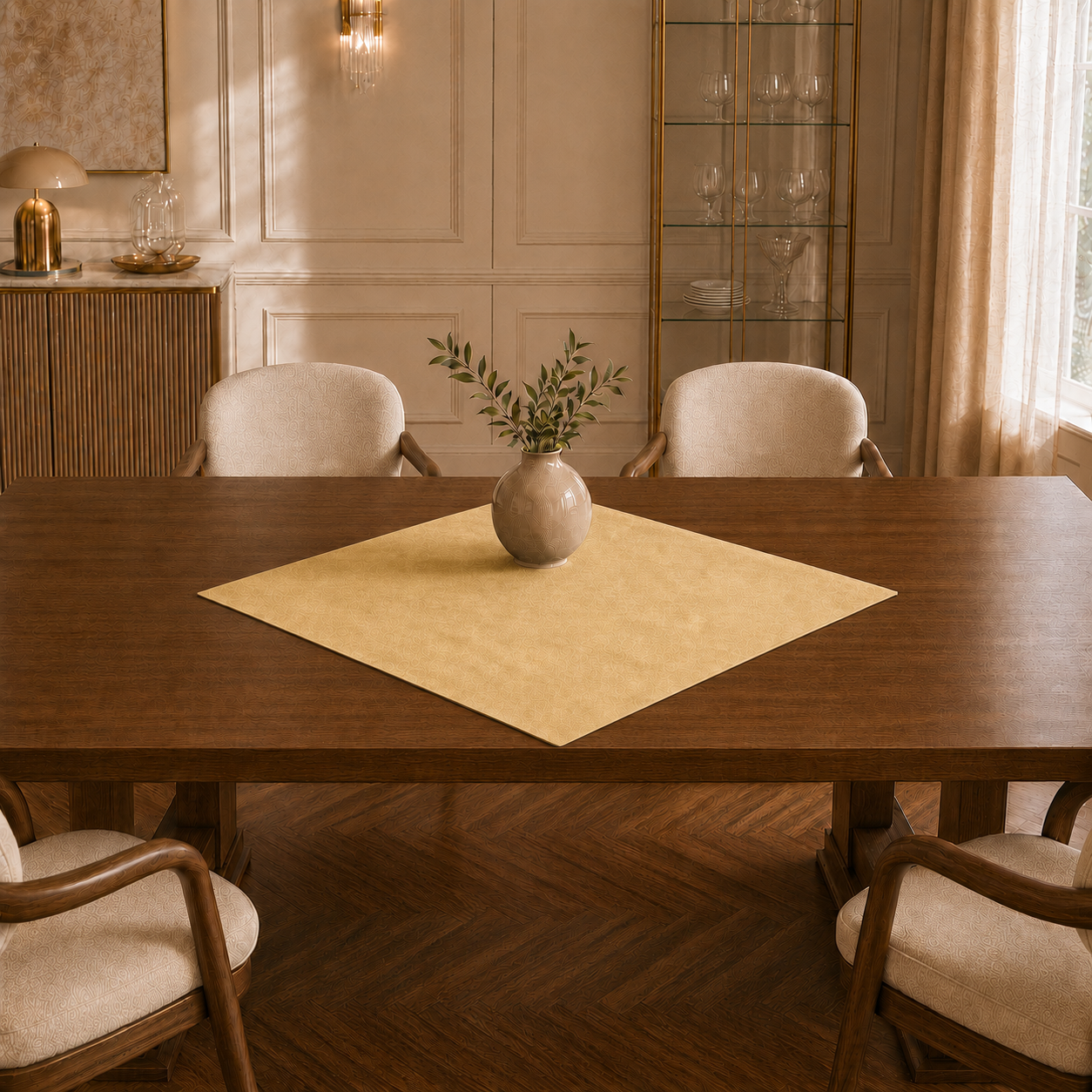 Centrotavola effetto velluto Oro, 90 × 90 cm — vista ambientata