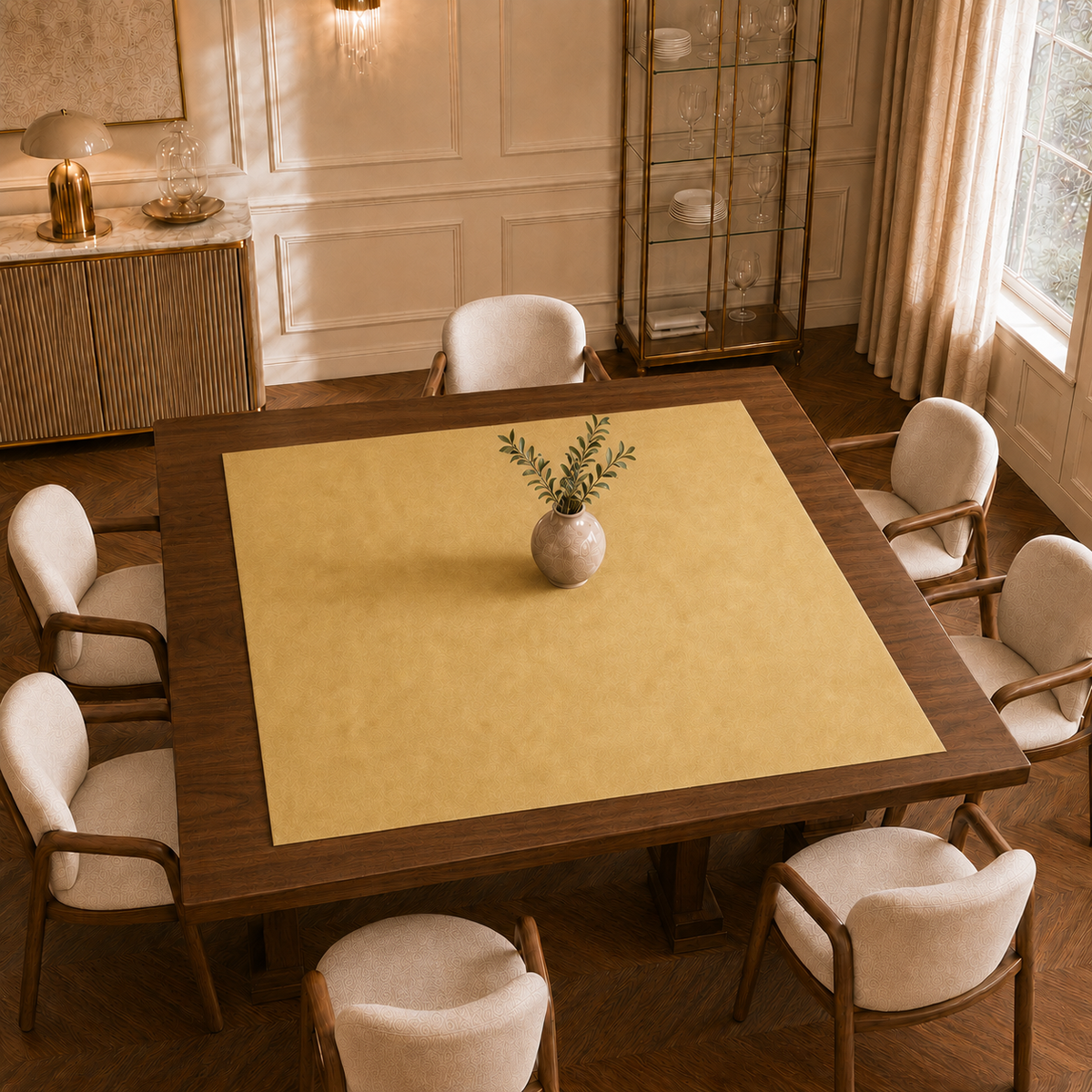 Centrotavola effetto velluto Oro, 90 × 90 cm — vista dall’alto
