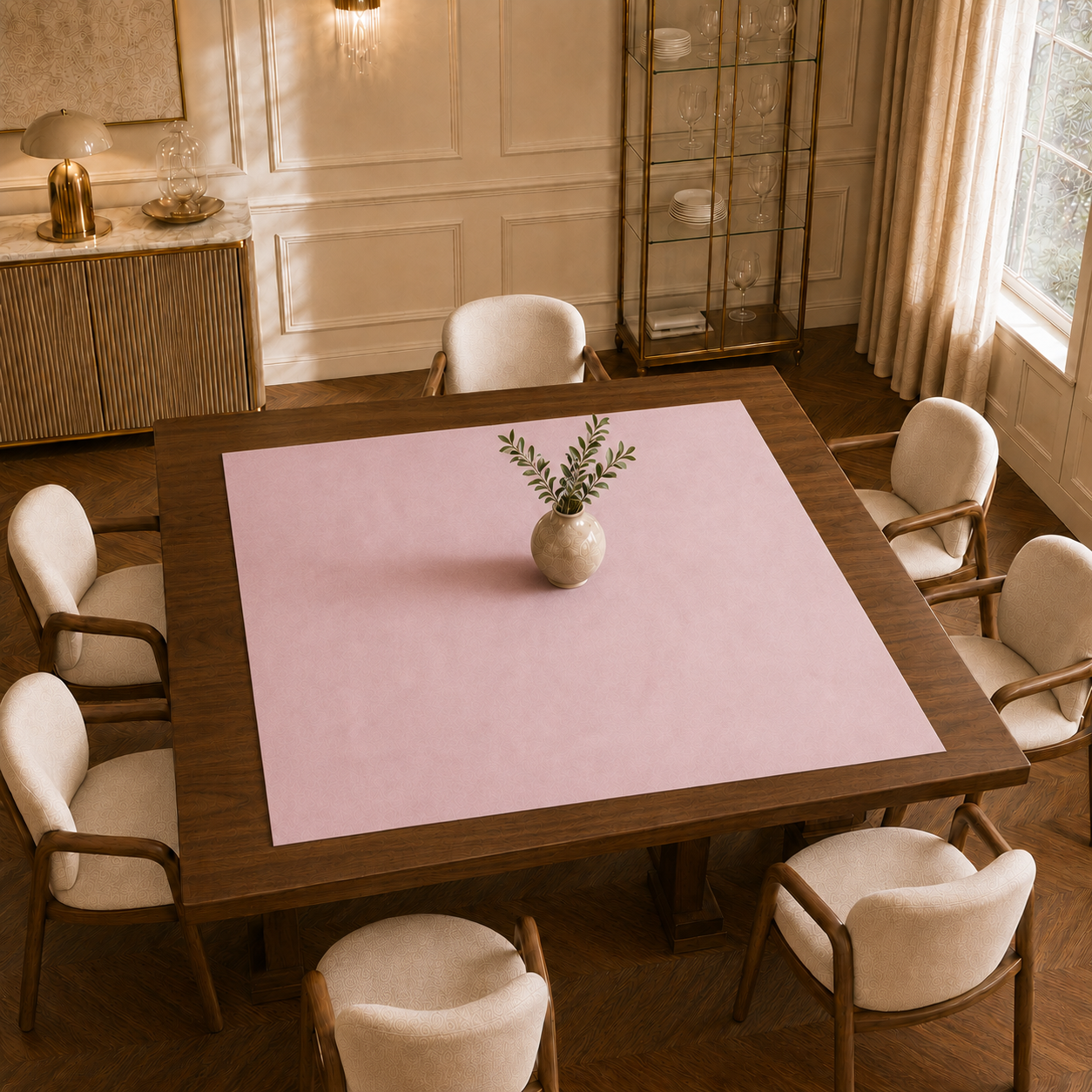Centrotavola effetto velluto Rosa, 90 × 90 cm — vista dall’alto