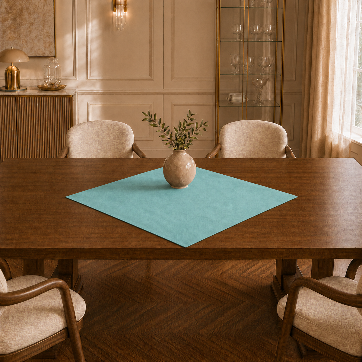 Centrotavola effetto velluto Tiffany, 90 × 90 cm — vista ambientata