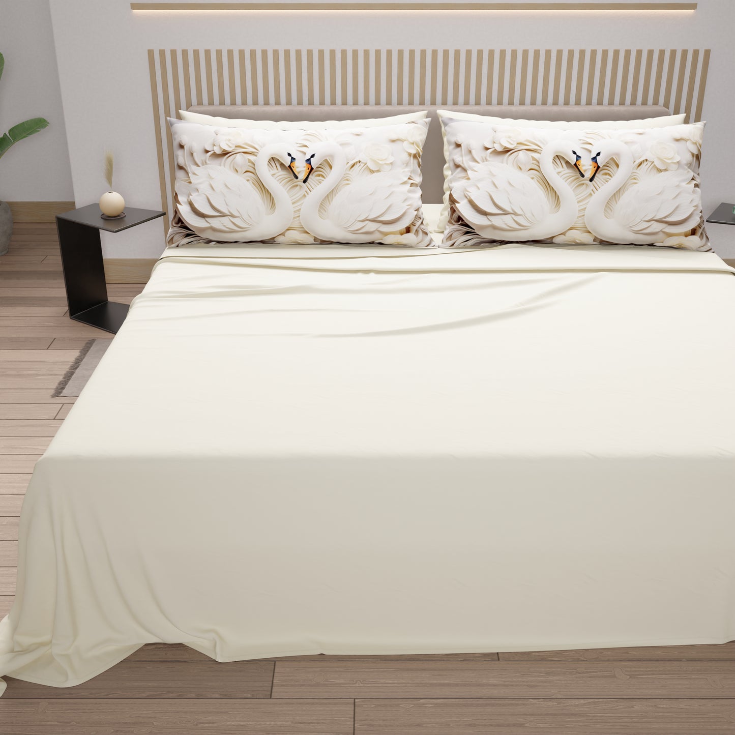 Lenzuola in Cotone, Completo Letto con Federe in Stampa Digitale Cigni