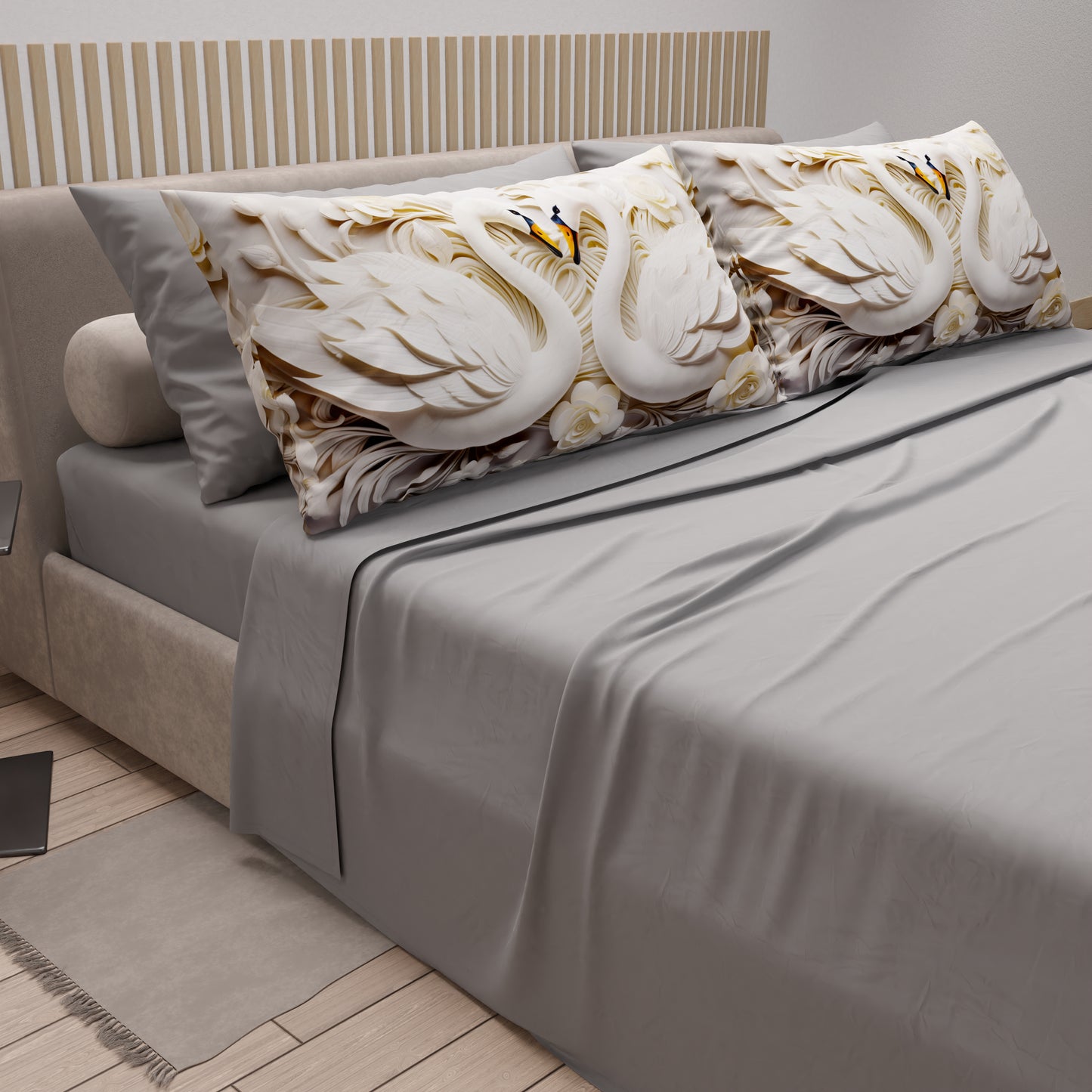 Lenzuola in Cotone, Completo Letto con Federe in Stampa Digitale Cigni