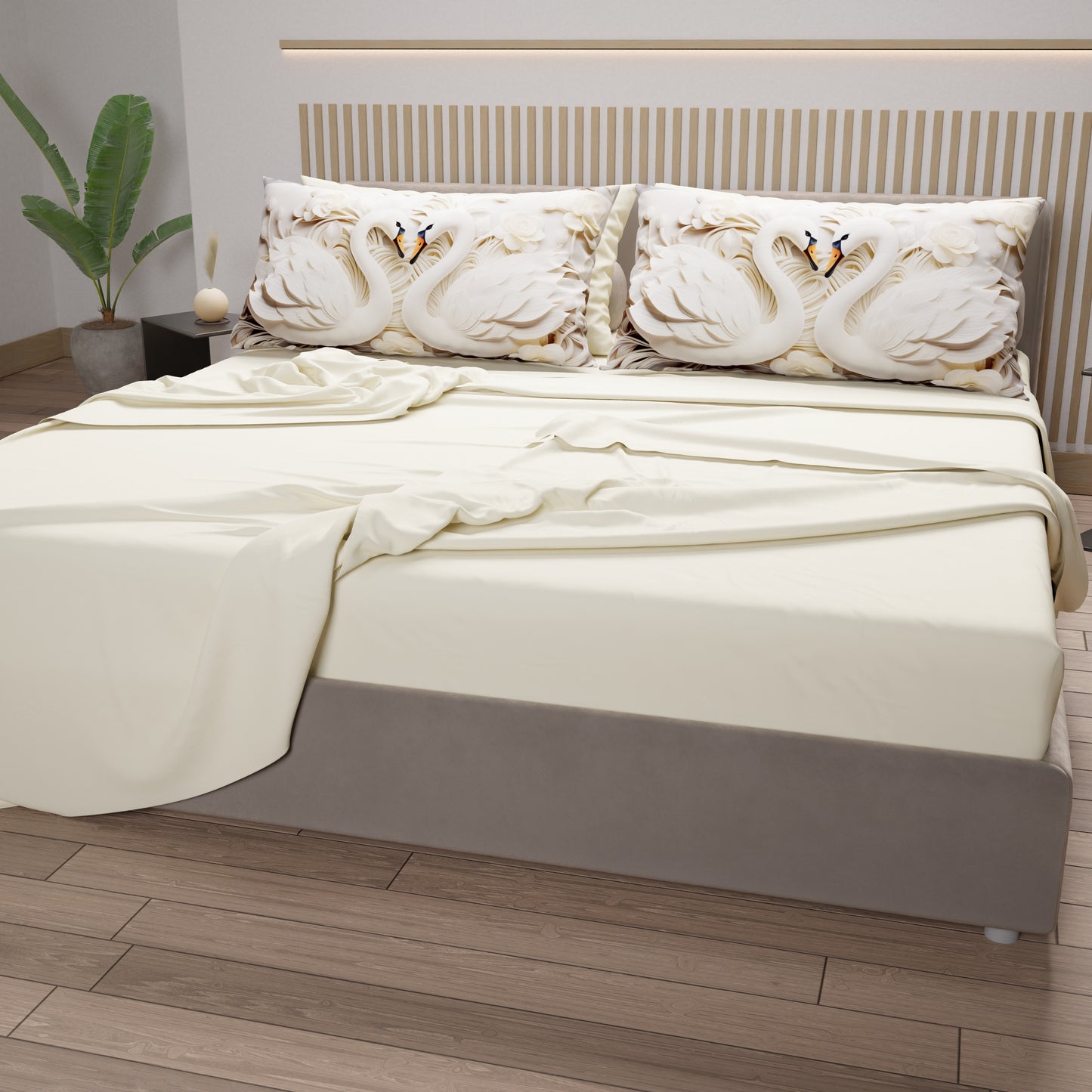Lenzuola in Cotone, Completo Letto con Federe in Stampa Digitale Cigni