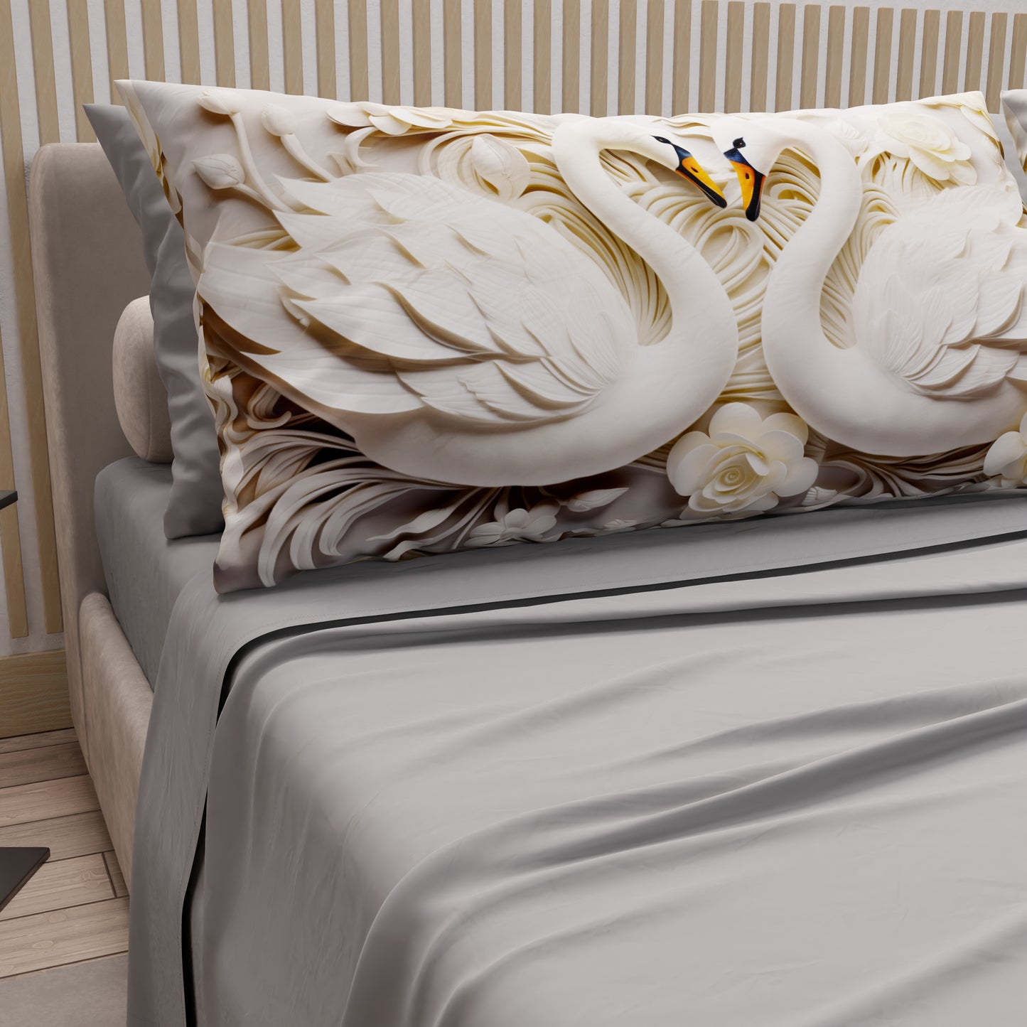 Lenzuola in Cotone, Completo Letto con Federe in Stampa Digitale Cigni