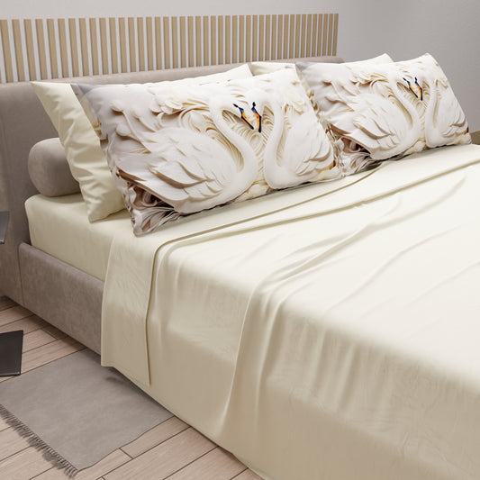 Draps en Coton, Parure de Lit avec Taies d'Oreiller en Impression Numérique Cygnes