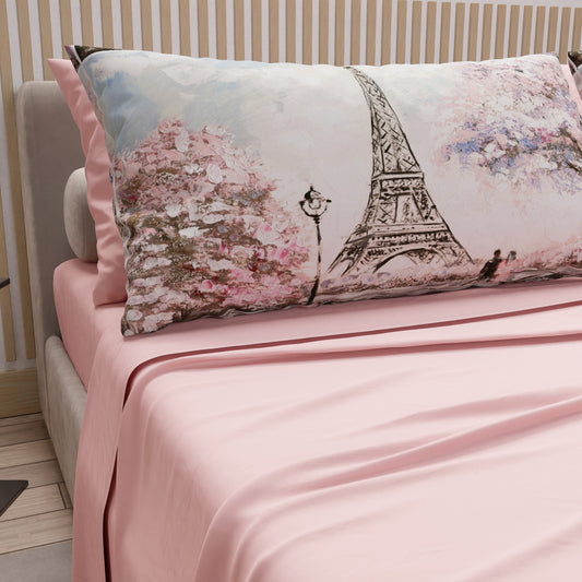 Lenzuola in Cotone, Completo Letto con Federe in Stampa Digitale Paris, Parigi Torre Eiffel