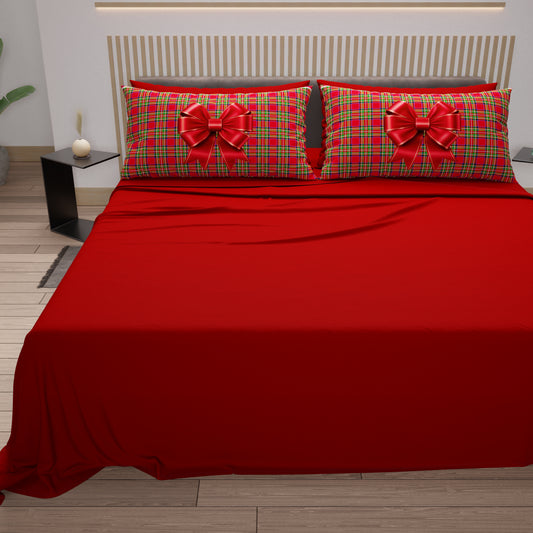 Lenzuola in Cotone, Completo Letto con Federe in Stampa Digitale Fiocco Tartan, Fantasia Scozzese