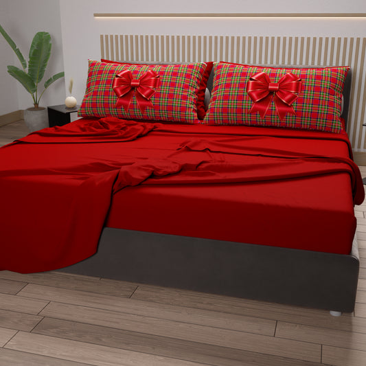 Lenzuola in Cotone, Completo Letto con Federe in Stampa Digitale Fiocco Tartan, Fantasia Scozzese