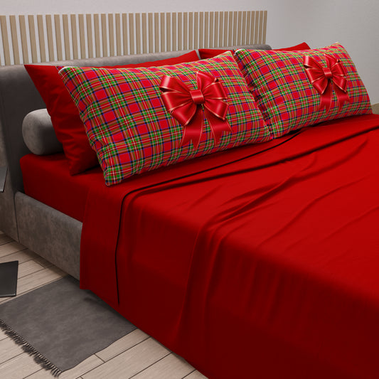 Lenzuola in Cotone, Completo Letto con Federe in Stampa Digitale Fiocco Tartan, Fantasia Scozzese