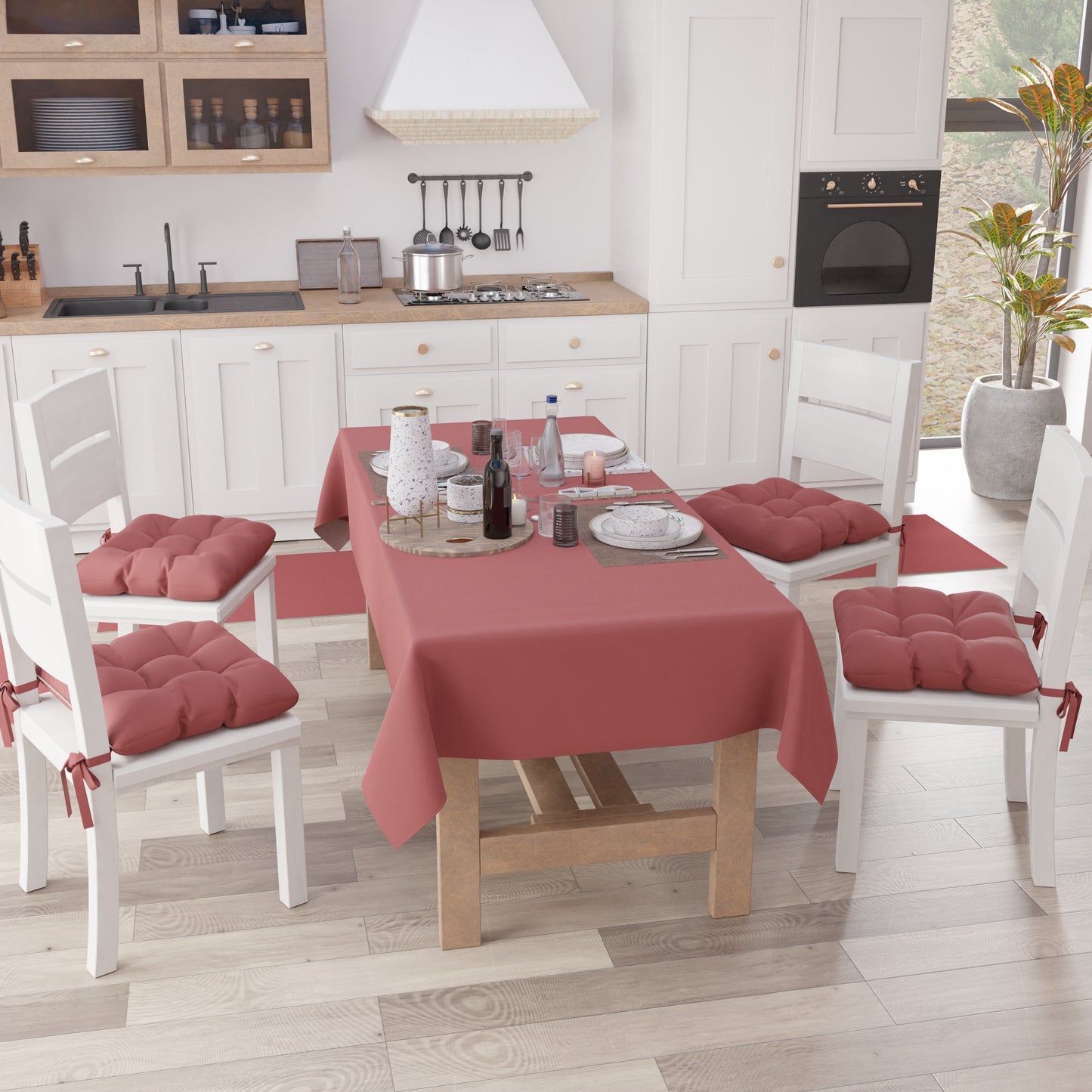 Coussins pour chaises de cuisine, housses de chaise 6 pièces rose poudré foncé