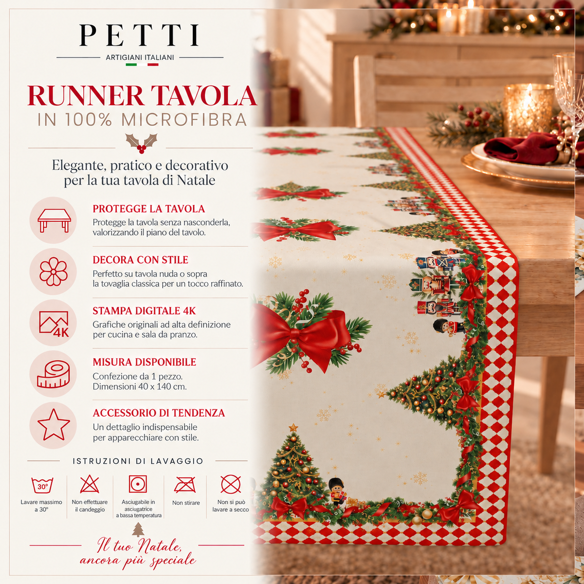 Runner Natalizi, Runner Tavola Natalizio, Tovaglia Runner Natalizia, Runner Cucina Schiaccianoci Rosso