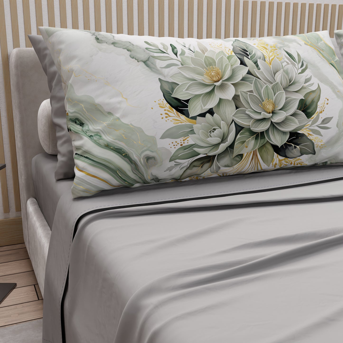 Draps en Coton, Parure de Lit avec Taies d'Oreiller en Impression Digitale Fleur Sauge