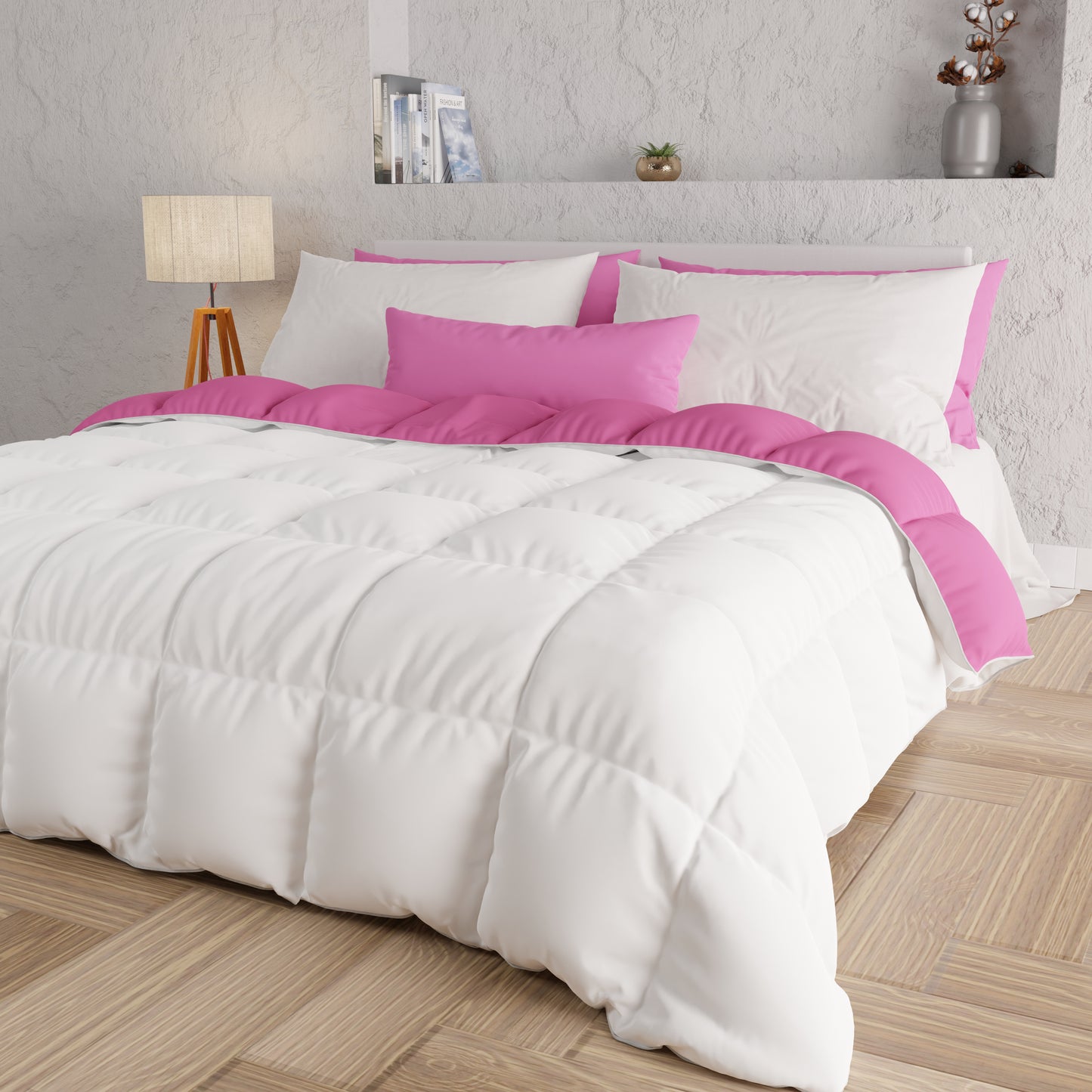 Couette matelassée double, simple, une place et demie, Fuchsia Blanc