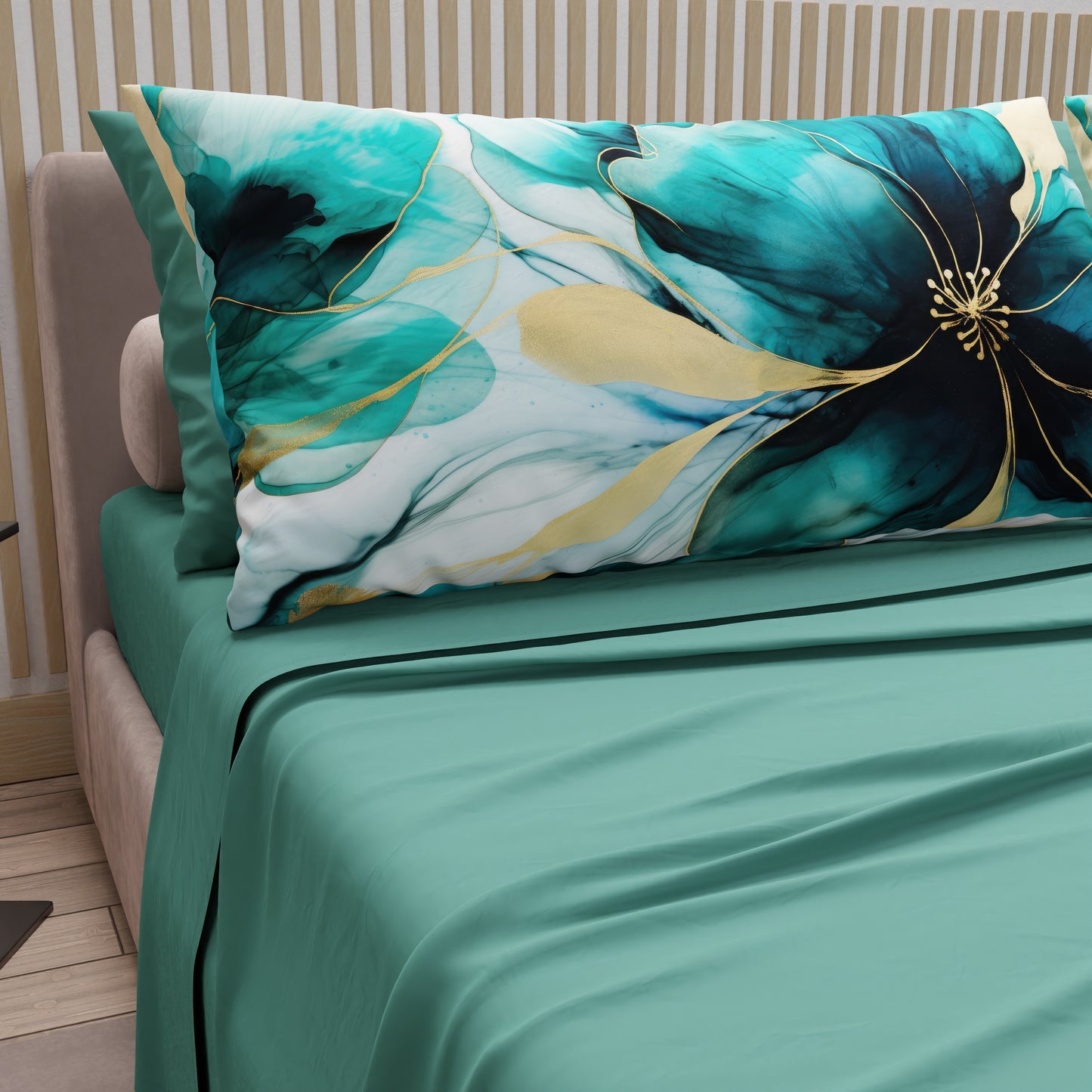 Draps en Coton, Parure de Lit avec Taies d'Oreiller en Impression Numérique Marble Flower 09 Ottanio