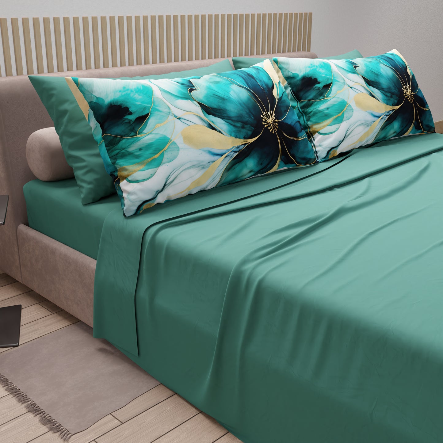 Draps en Coton, Parure de Lit avec Taies d'Oreiller en Impression Numérique Marble Flower 09 Ottanio