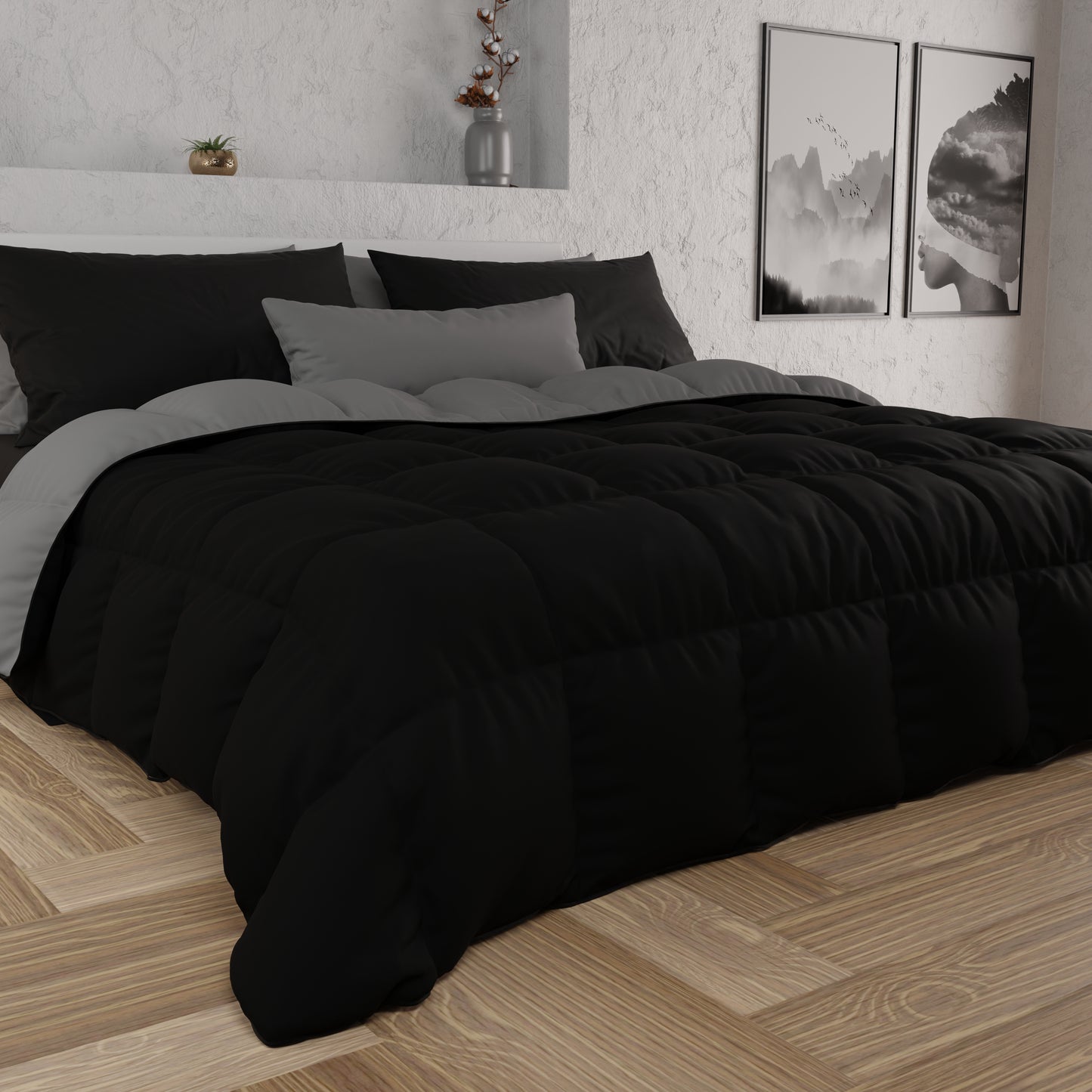 Couette matelassée double, simple, une place et demie, noire