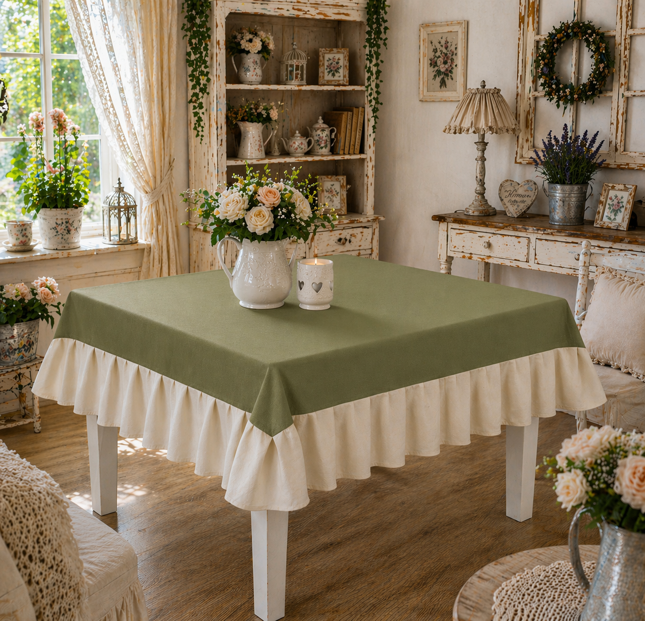 Tovaglia da Tavola Waterproof con Volant Oliva