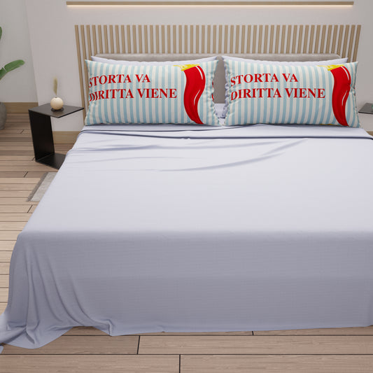 Lenzuola in Cotone, Completo Letto con Federe in Stampa Digitale Bella Napoli Corniciello