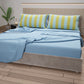 Lenzuola in Cotone, Completo Letto con Federe in Stampa Digitale Righe Giallo/Celeste.