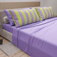 Lenzuola in Cotone, Completo Letto con Federe in Stampa Digitale Righe Verde Chiaro/Lilla.