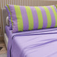 Lenzuola in Cotone, Completo Letto con Federe in Stampa Digitale Righe Verde Chiaro/Lilla.