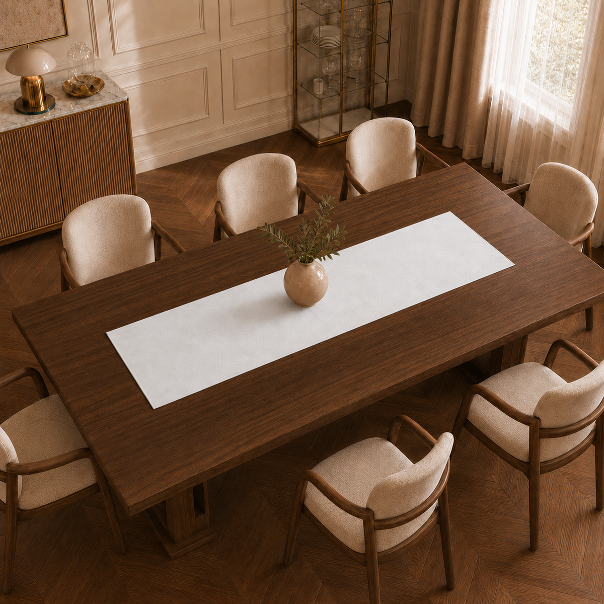Runner da tavola effetto velluto Bianco, 40 × 140 cm — vista dall'alto