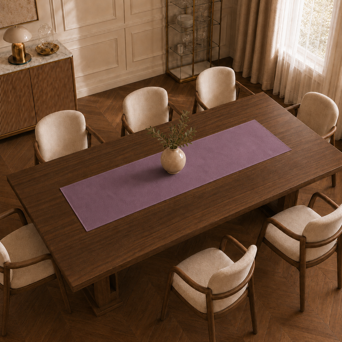 Runner da tavola effetto velluto Cipolla, 40 × 140 cm — vista dall’alto